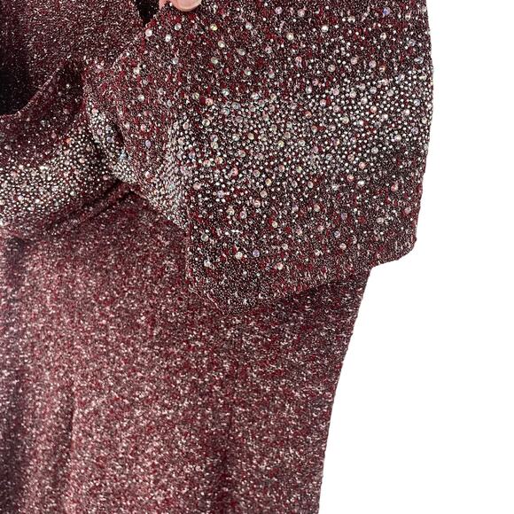 Kourosh Burgundy Metallic Beaded Cocktail Dress Womens 6 - Picture 5 of 8